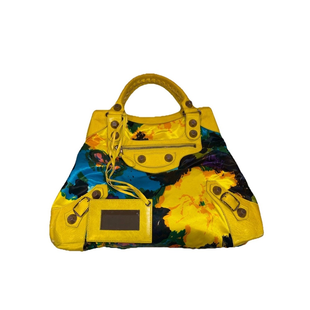 Balenciaga Yellow Floral Print Satin Giant 21 Velo Bag - Picture 7 of 16